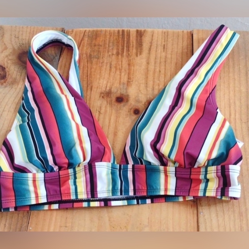 ASOS Colorful Striped B Neck Bikini Top Size Large Swimwear - Picture 3 of 11